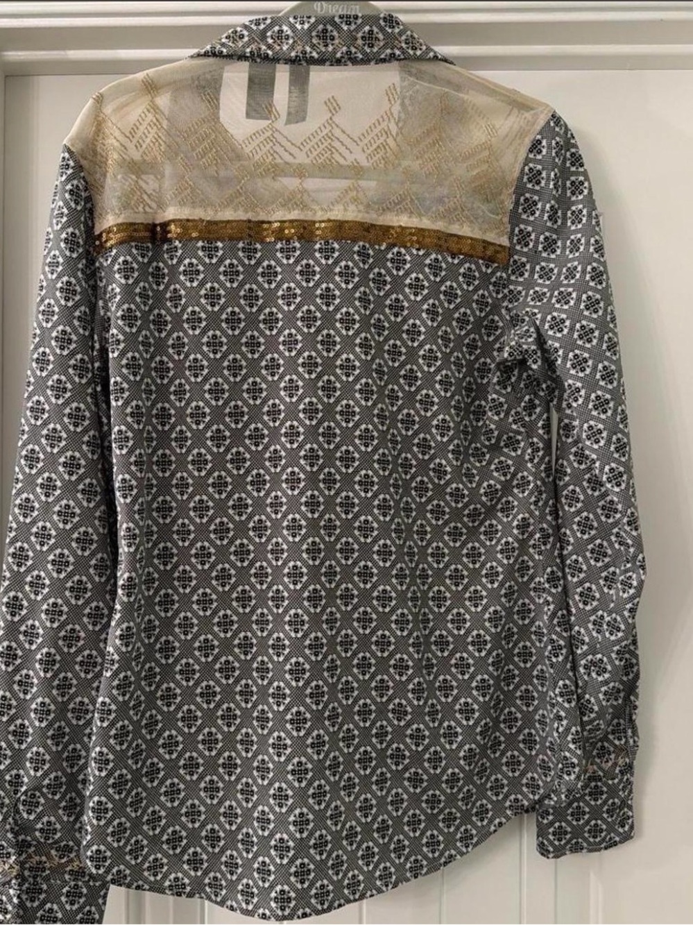 BKE Gray Printed Button-Down Shirt with Cream Yoke and Gold Trim - Picture 3 of 3
